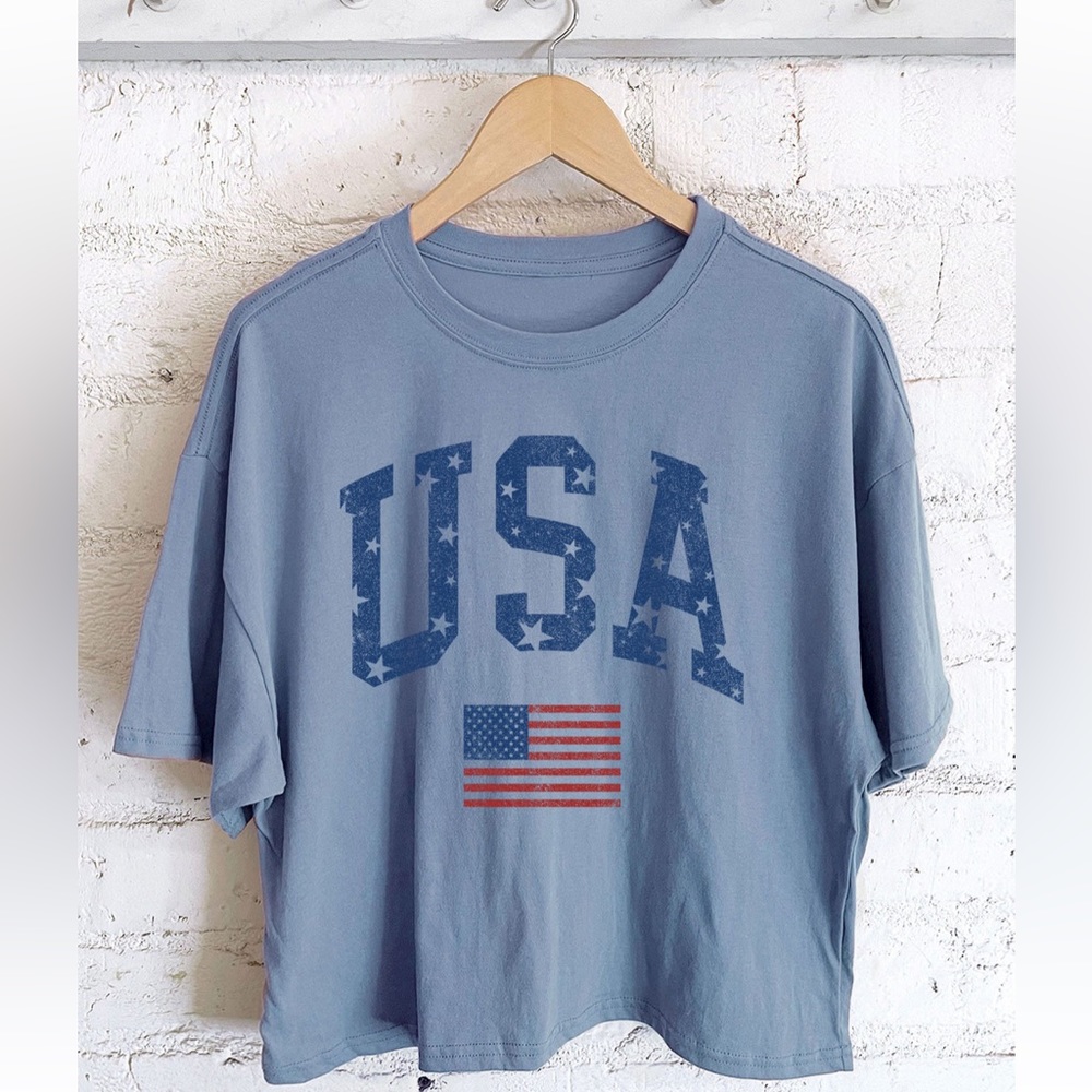 USA Flag Graphic Tee Long Crop Top